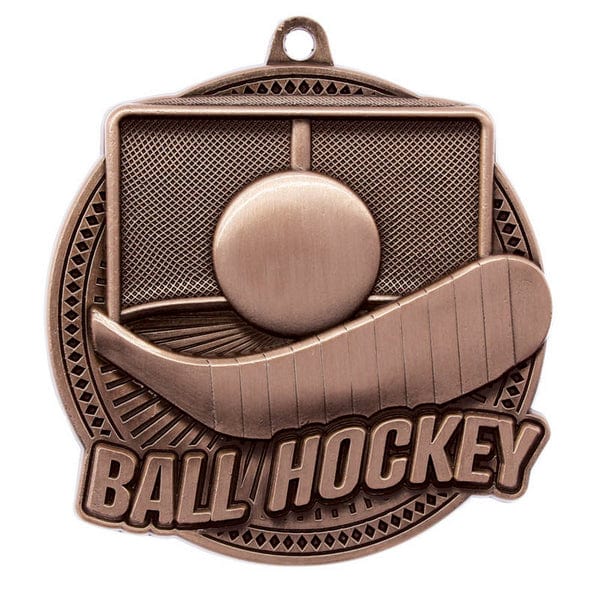 Ball Hockey Medallion - Tempo Series - 2.25″ Diameter (A4129) Antique Bronze / Ribbon - NONE Ball Hockey Quest Awards - Medallion