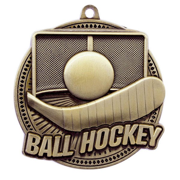 Ball Hockey Medallion - Tempo Series - 2.25″ Diameter (A4129) Antique Gold / Ribbon - NONE Ball Hockey Quest Awards - Medallion