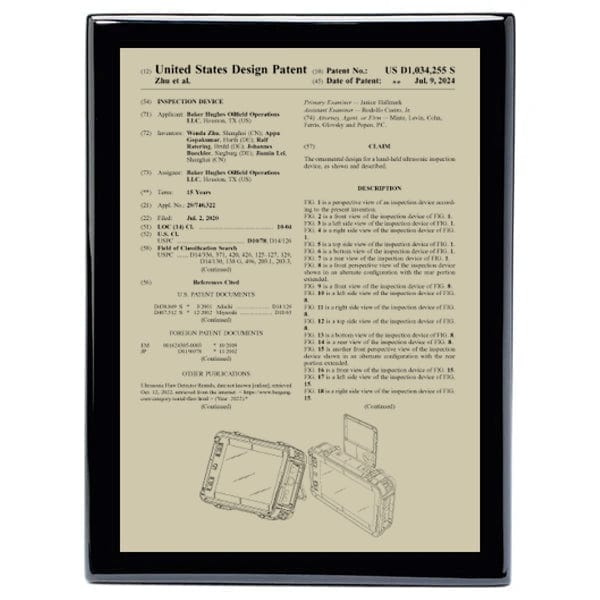 USA Design Patent Plaque - Front Page Gold on Black Piano (A6181) Patent Plaque Quest Awards - Patent Plaque