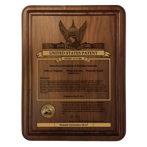 USA Patent Plaque - Solid Walnut (A3155) Patent Plaque Quest Awards - Patent Plaque