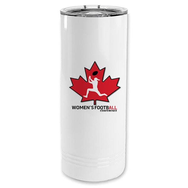 Women's FootbALL - Polar Camel 22 oz. White Skinny Tumbler with Slider Lid (A7111) Skinny Tumbler Quest Awards - Travel Mug