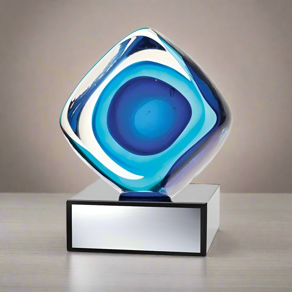 Art Glass Award - Blue Cube (A3328) - Quest Awards