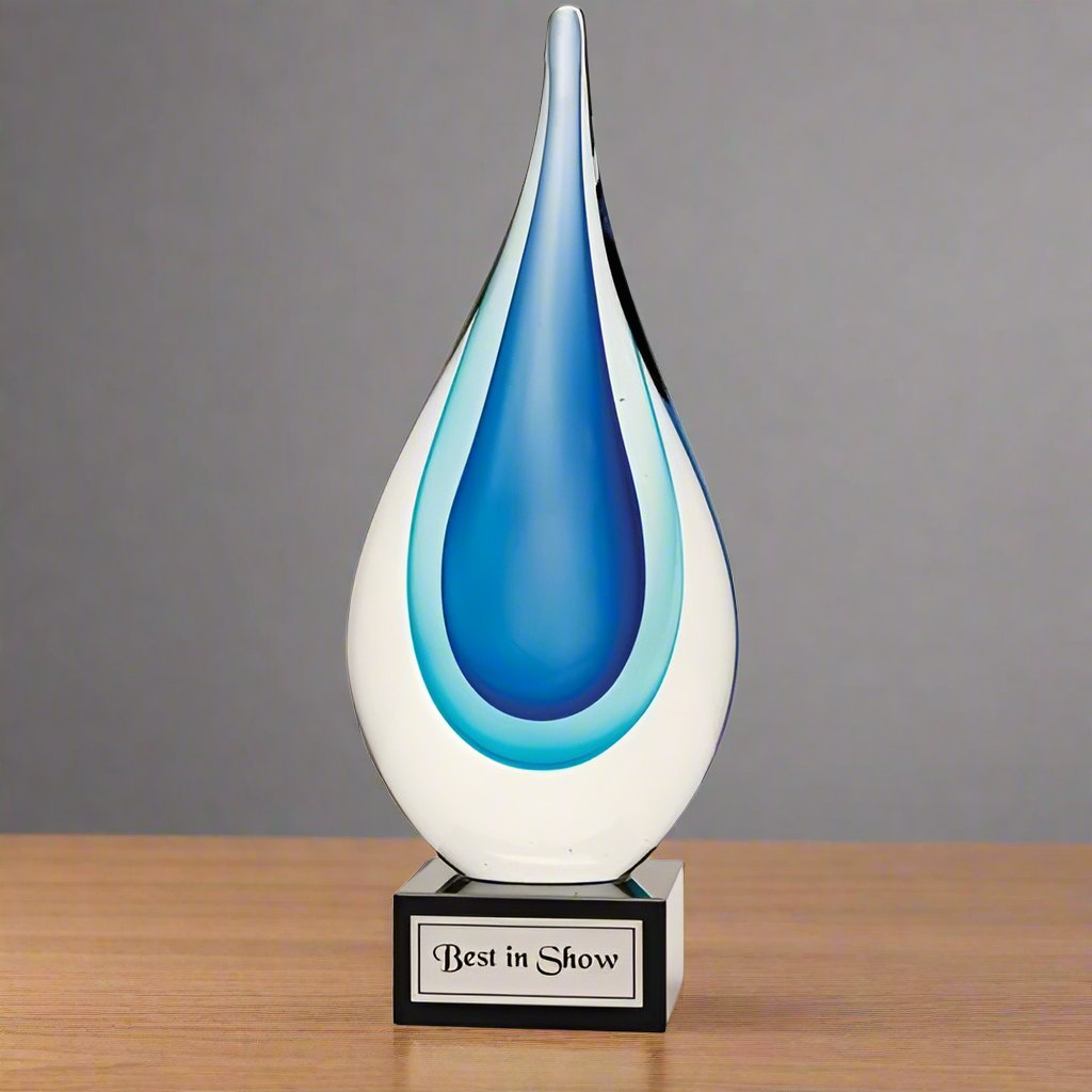 Art Glass Award - Blue Drop - 2 Sizes (A3327) - Quest Awards