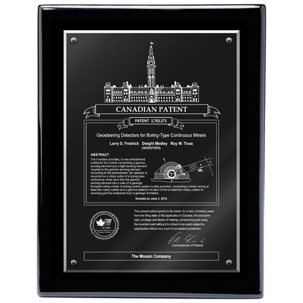 Canadian Patent Plaque - Acrylic Black Piano (A2256) - Quest Awards