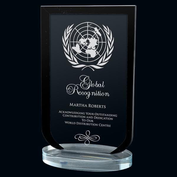 Clear Glass Award - Laurier Series Black (A3698) Glass Award Quest Awards - Award
