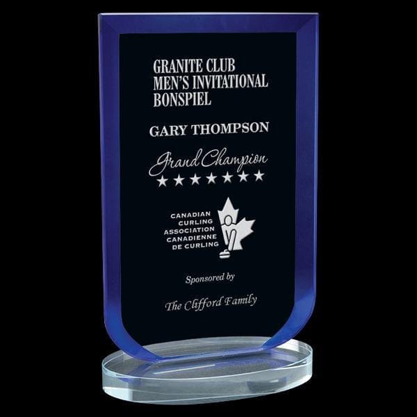 Clear Glass Award - Laurier Series Blue (A3695) Glass Award Quest Awards - Award