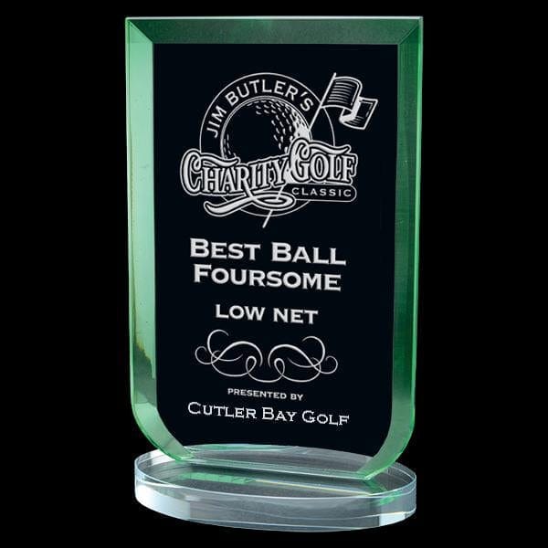 Clear Glass Award - Laurier Series Green (A3697) Glass Award Quest Awards - Award