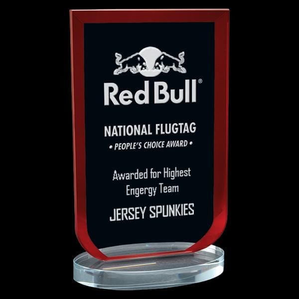 Clear Glass Award - Laurier Series Red (A3696) Glass Award Quest Awards - Award