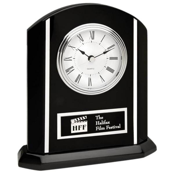 Clock - Ebony Piano Clock with Silver (A2268) - Quest Awards