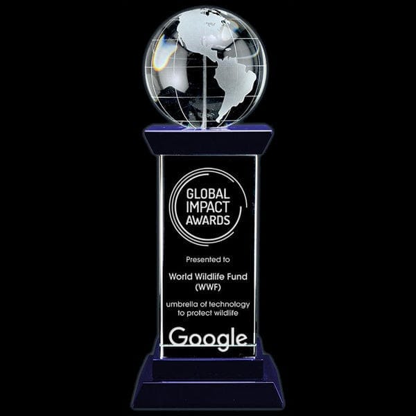 Quest Awards - Crystal Award - Diplomat Globe on Crystal Base (A3844)