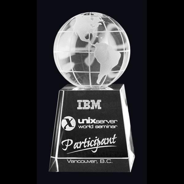 Crystal Award - Excelsior Globe on short Crystal Base (A2297) - Quest Awards