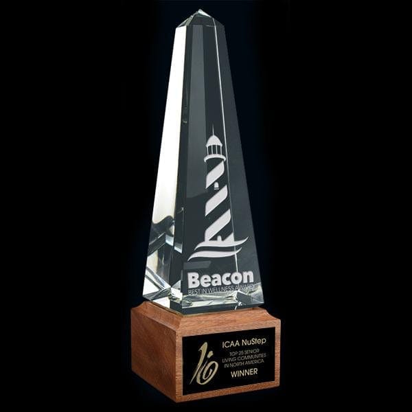 Crystal & Wood Award - Lighthouse (A3676) 10 3/4