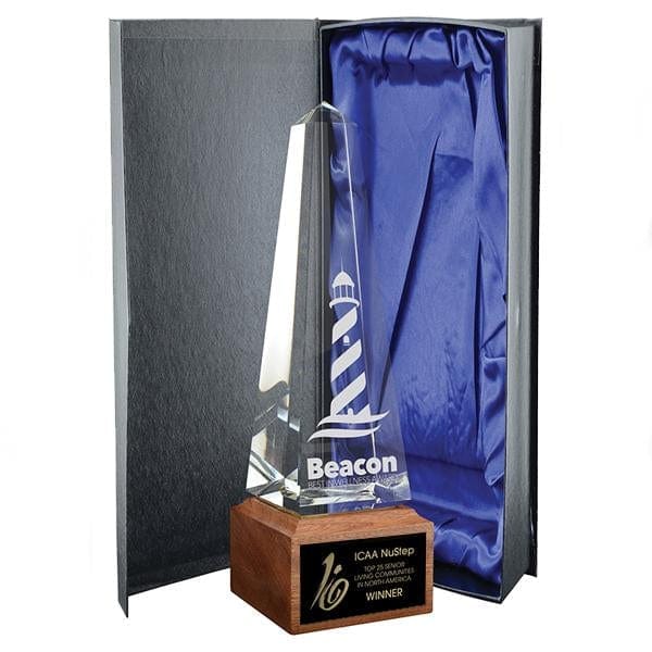 Crystal & Wood Award - Lighthouse (A3676) 10 3/4