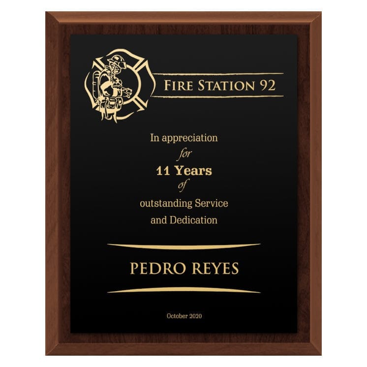 Firefighter Plaque Economy - Black Plate/Gold Engraving (A3809) Firefighter Quest Awards - Plaque