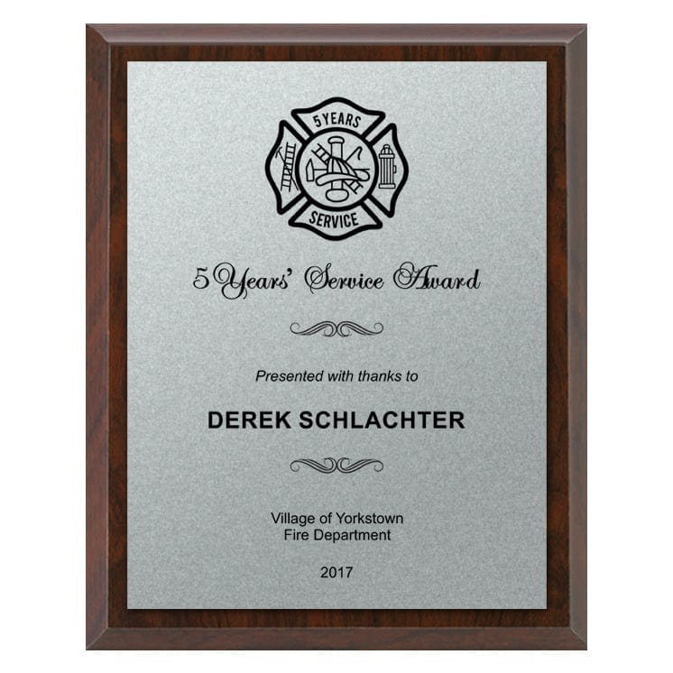 Firefighter Plaque - Economy - Brushed Silver Plate/Blk Engraving (A3810) Firefighter Quest Awards - Plaque