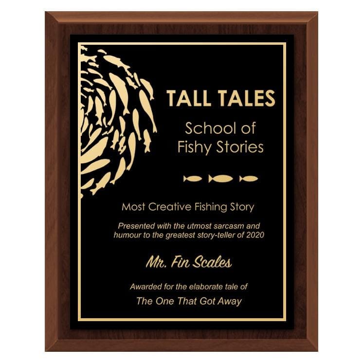Fishing Plaque - Economy - Black Plate/Gold Engraving (A3744) Fishing Quest Awards - Plaque