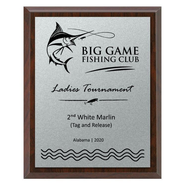 Fishing Plaque - Economy - Brushed Silver Plate/Blk Engraving (A3743) Fishing Quest Awards - Plaque