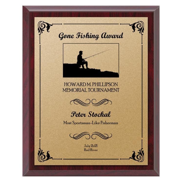 Fishing Plaque - Economy - Gold Plate/Blk Engraving (A3742) Fishing Quest Awards - Plaque