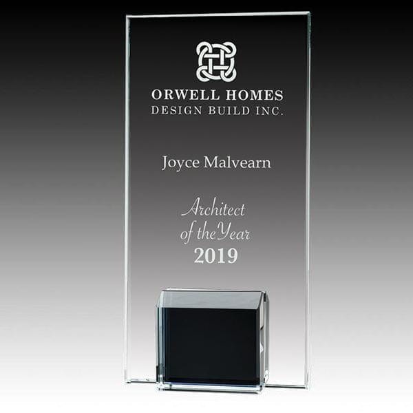 Glass Award - Gemstone Clear Glass with Black Block (A3507) Glass Award Quest Awards - Award