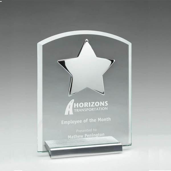 Glass Award - Prestige Series Plaque with Silver Star (A3319) - Quest Awards