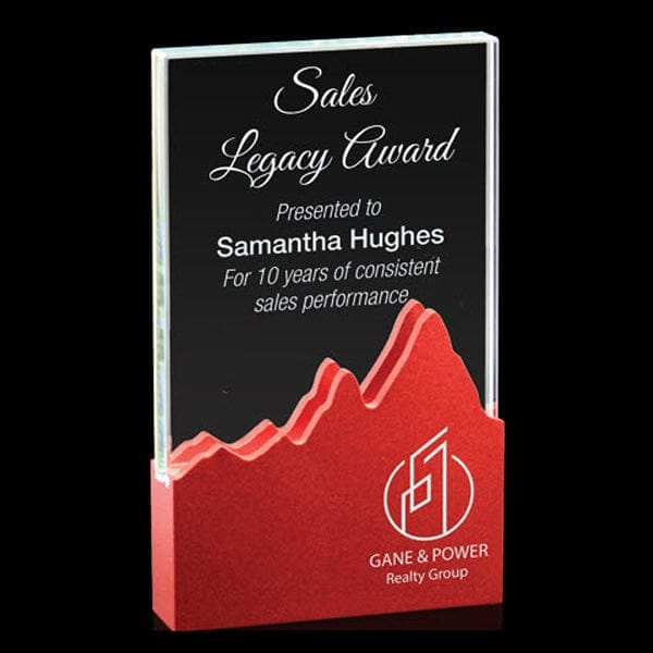 Glass Award - Prism Series Power Red Mountain Base (A3987) Glass Award Quest Awards - Award