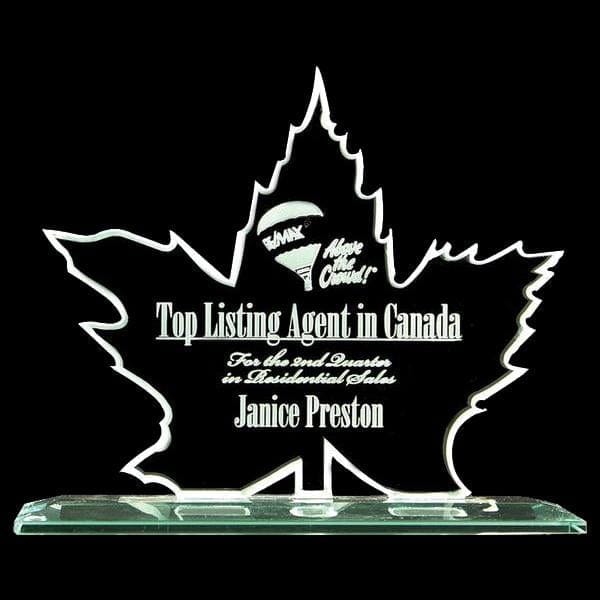 Glass Jade  Award - Maple Leaf (A2537) - Quest Awards