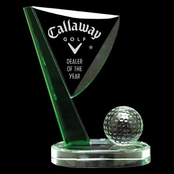 Golf Crystal Award - Palm Aire - Golf Green & Clear Flag (A2566) - Quest Awards