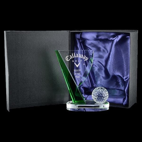 Golf Crystal Award - Palm Aire - Golf Green & Clear Flag (A2566) - Quest Awards