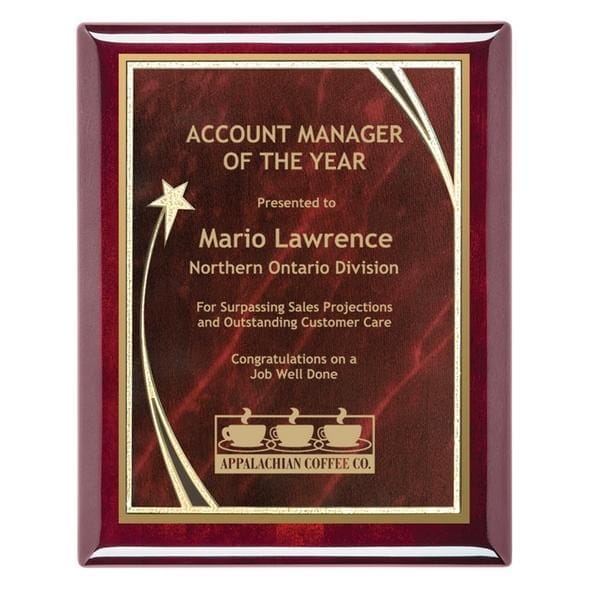 Piano Finish Plaques - Rosewood with designer brass plate (A2903) - Quest Awards