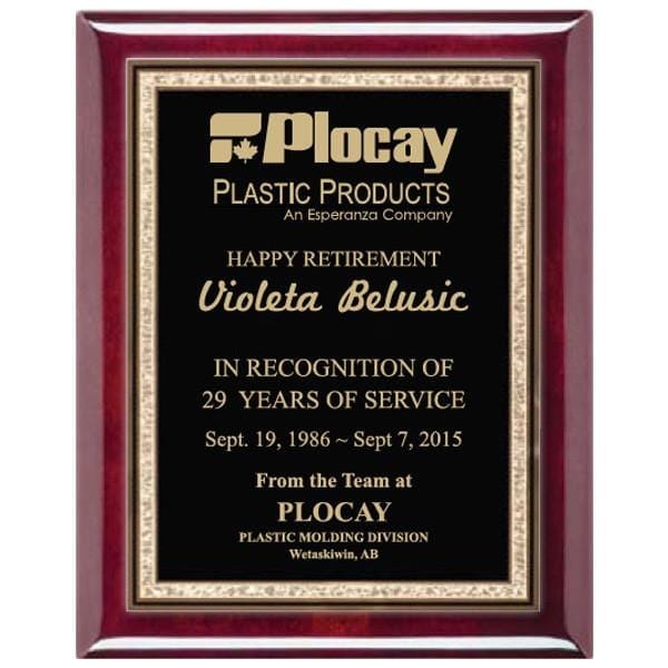 Piano Finish Plaques - Rosewood with Gold Florentine Plate (A2904) - Quest Awards