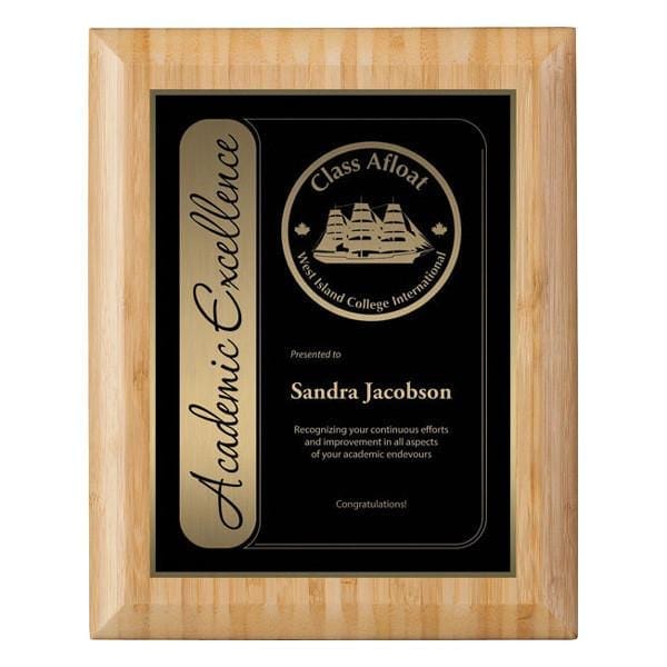 Plaque - Bamboo with Engraved Plate - 4 sizes (A2906) - Quest Awards