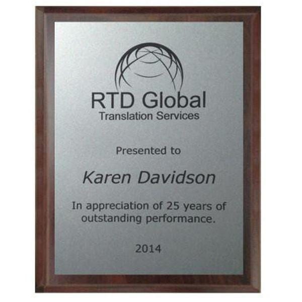 Plaque - Economy - Brushed Silver Plate/Blk Engraving (A2908) - Quest Awards