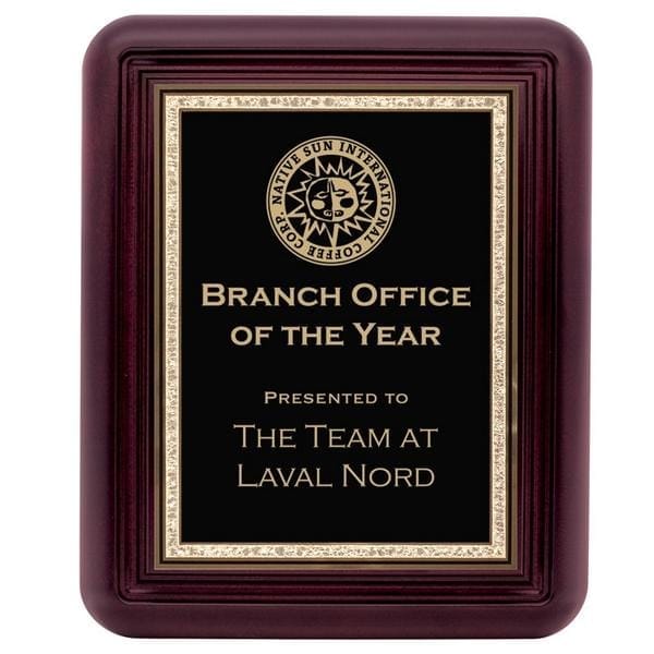 Plaque - Mahogany with Rounded Edges - black plate (A3483) - Quest Awards
