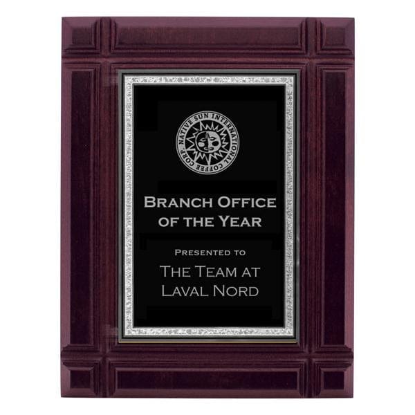 Plaque - Mahogany with Square Grooved Edges - black plate (A3484) - Quest Awards