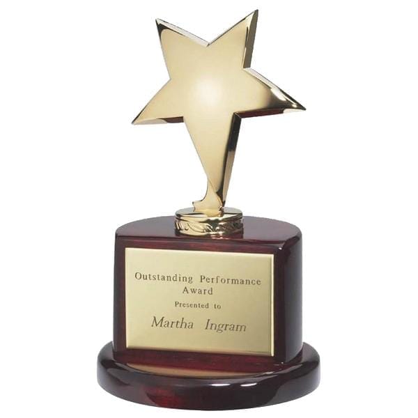 Star Award - Polished Metal Star and Round Rosewood Base (A3078) - Quest Awards