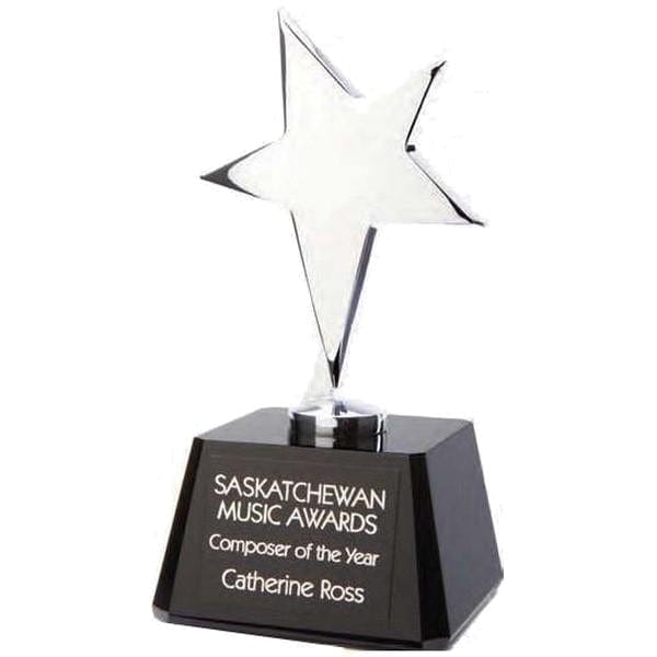 Star Award - Polished Metal Star and Square Black Crystal Base (A3079) - Quest Awards