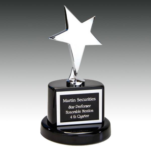 Star Award - Polished Metal Star on Piano Finish Ebony Base (A3387) - Quest Awards