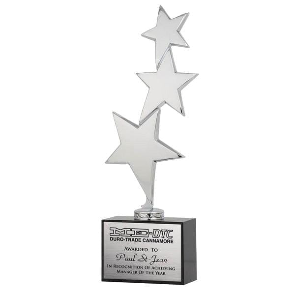 Star Award - Polished Metal Stars on Black Crystal Base (A3080) - Quest Awards