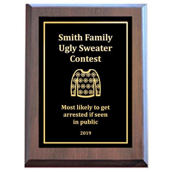 Ugly Sweater Plaque - Black Plate with Gold Engraving 2 Sizes (A3653) - Quest Awards