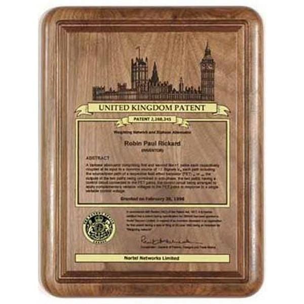 United Kingdom Patent Plaque - Solid Walnut (A3150) - Quest Awards