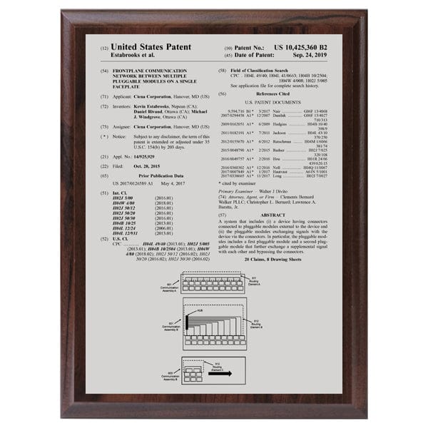 USA Patent Plaque - Front Page Silver on Cherrywood (A6160) Patent Plaque Quest Awards - Patent Plaque