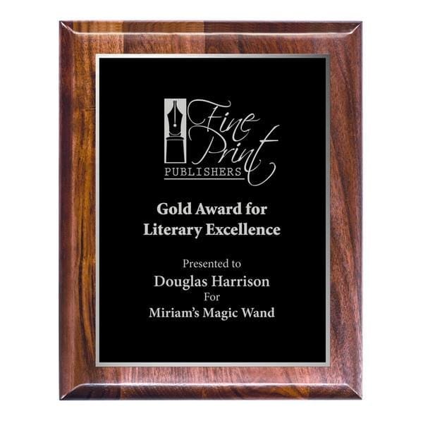 Walnut Plaque - Square Edges with black and silver plate (A3482) - Quest Awards