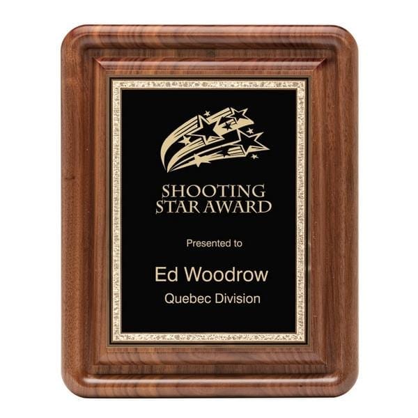 Walnut Plaque - Rounded Edge -Black plate, Sparkly border (A3482) - Quest Awards