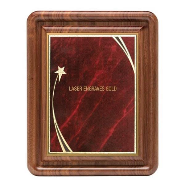 Walnut Plaque - Rounded Edge with designer brass plate (A3186) - Quest Awards