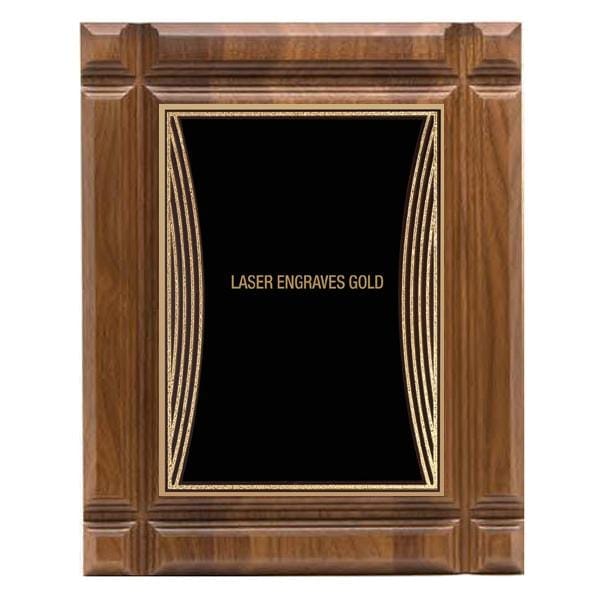 Walnut Plaque - Square Grooved Edge with designer brass plate (A3191) - Quest Awards